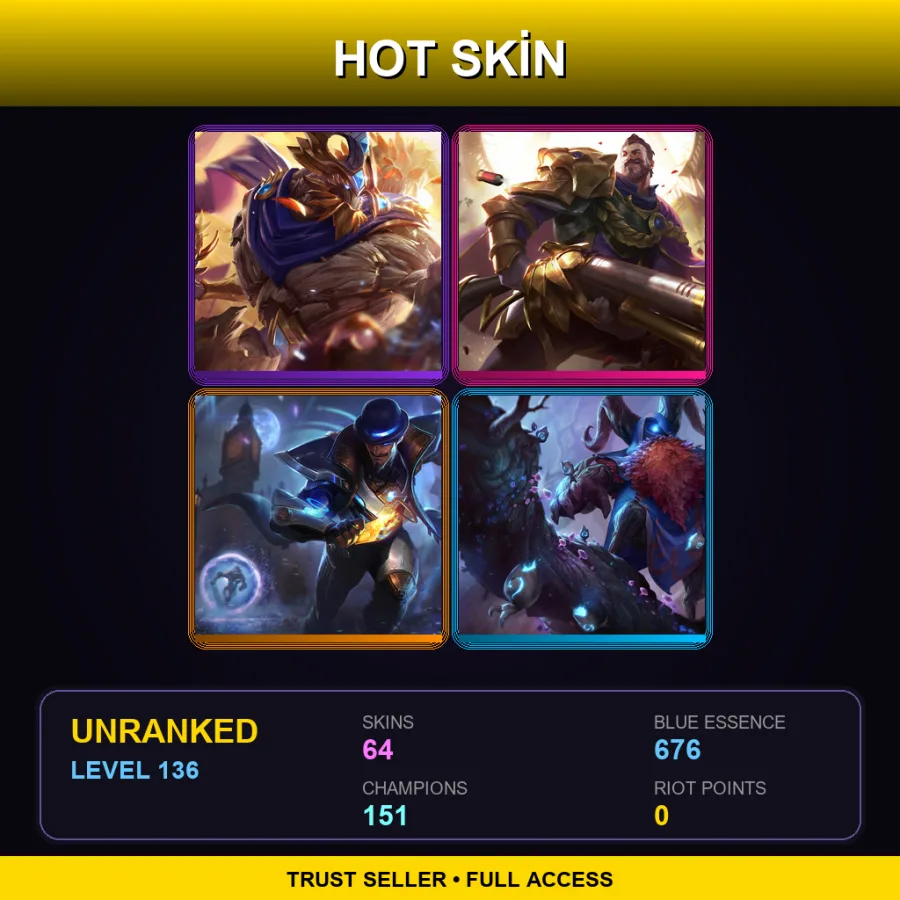 EUW | Lv136 | Unranked | 64 Skin | 151 Champ — LoL account