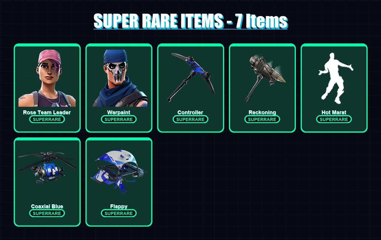 [PS4/PS5/XBOX/PC] | Rose Team Leader | Warpaint | Ruin | Sentinel | The Prisoner | 64 skin | 53 pickaxe | 61 emote | 65 glider | Lv699