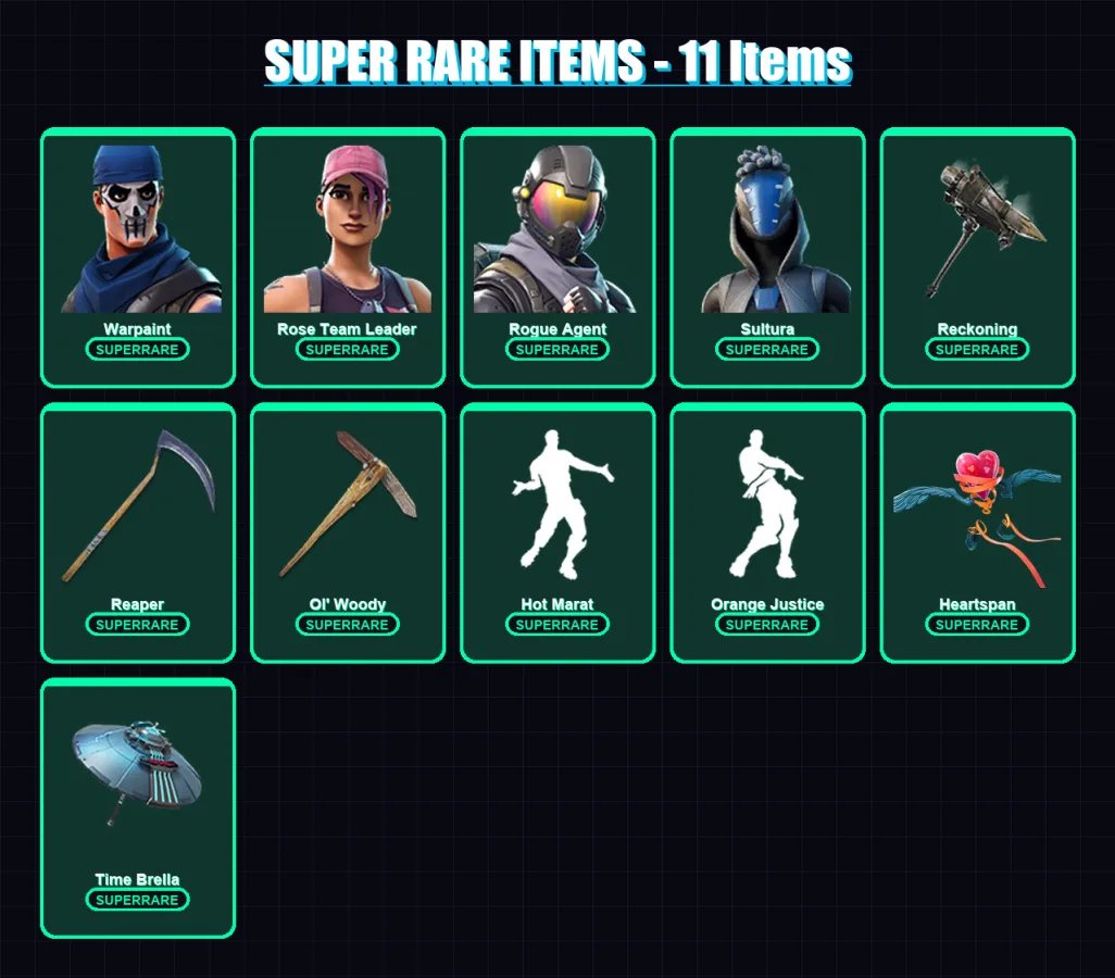[PC/XBOX] | Warpaint | Rose Team Leader | Rogue Agent | Sultura | The Ice King | 125 skin | 179 pickaxe | 134 emote | 162 glider | Lv2361