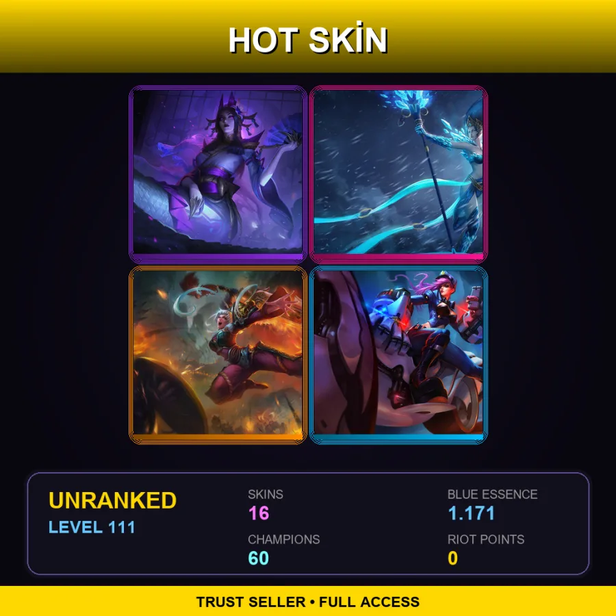 LAN | Lv111 | Unranked | 16 Skin | 60 Champ — LoL account
