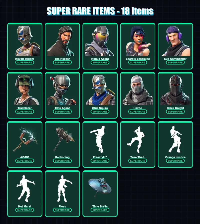 [PC/XBOX/PSN] | Royale Knight | The Reaper | Rogue Agent | Sparkle Specialist | Sub Commander | 75 skin | 48 pickaxe | 69 emote | 54 glider | Lv727