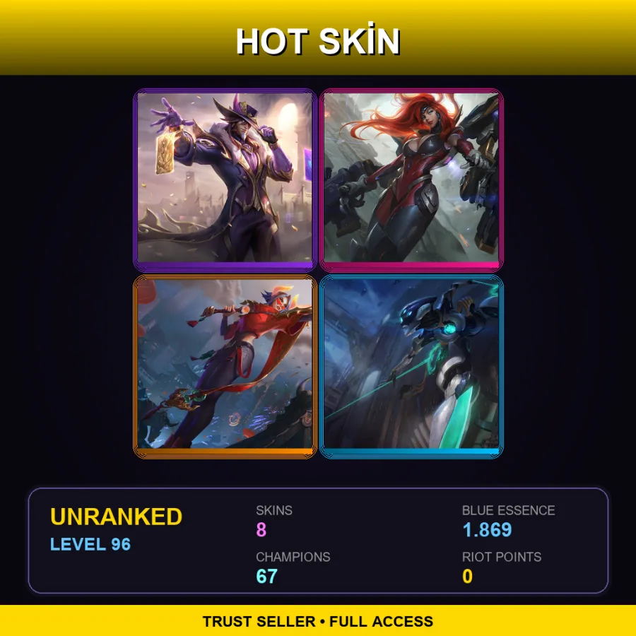VN | Lv96 | Unranked | 8 Skin | 67 Champ — LoL account