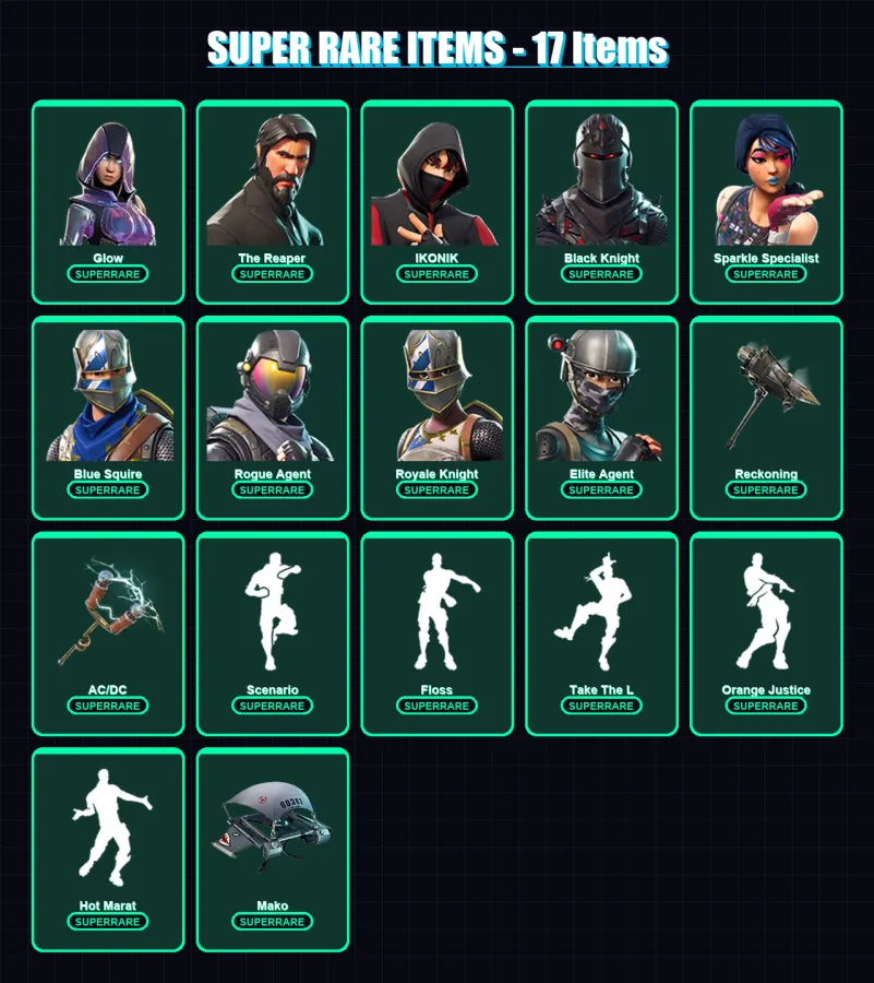 [PC/XBOX/PSN] | Glow | The Reaper | IKONIK | Black Knight | Sparkle Specialist | 97 skin | 49 pickaxe | 69 emote | 61 glider | Lv1080