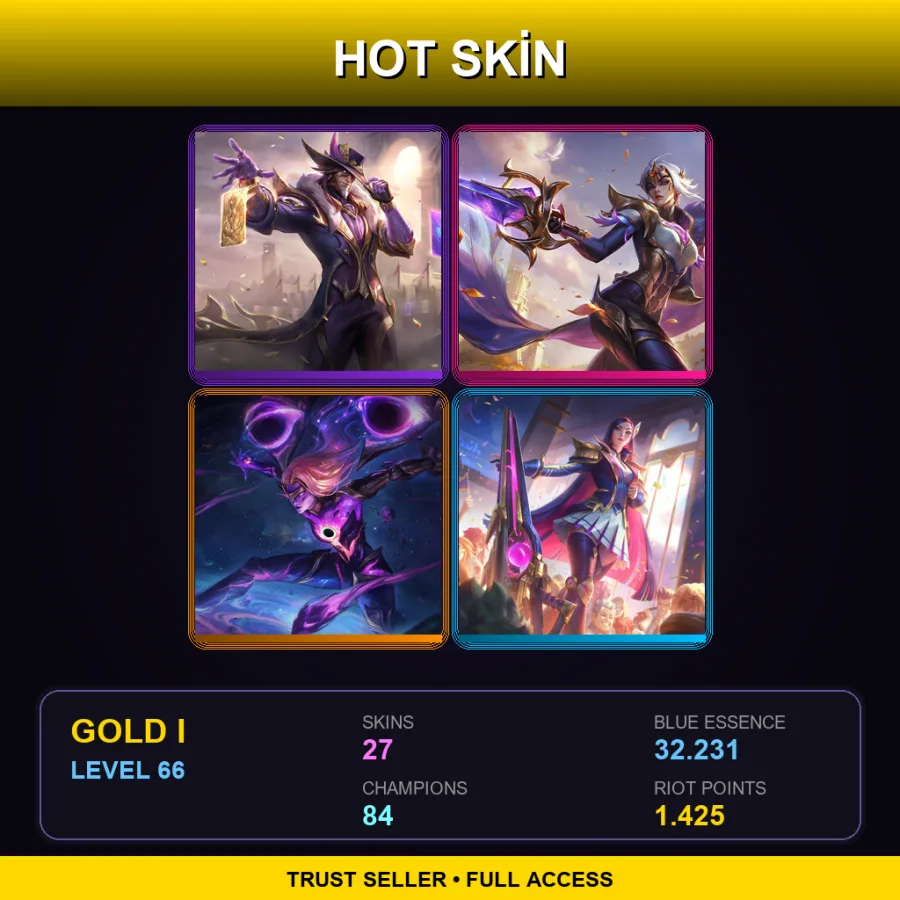 SG | Victorious Twisted Fate | Victorious Fiora | Dark Star Kai'Sa | Battle Academia Caitlyn | 27 Skin | 84 Champ | Gold I | Lv66