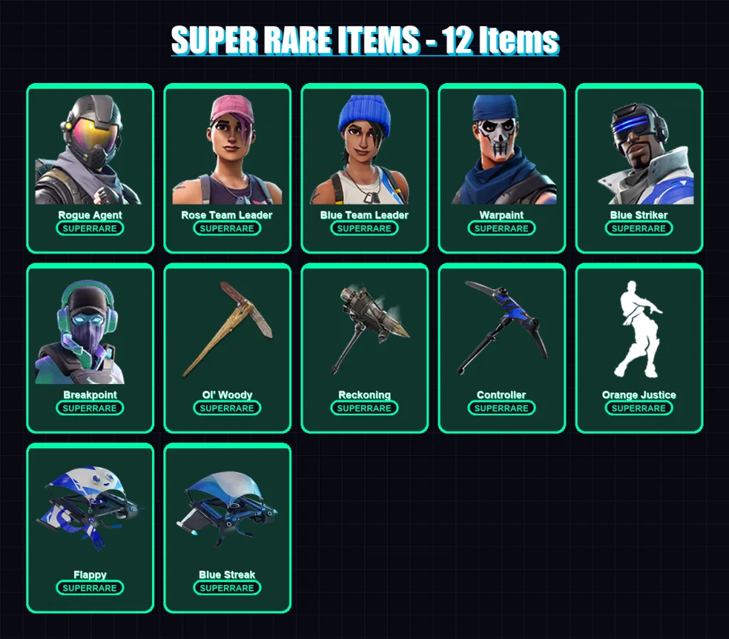 [PC/XBOX] | Rogue Agent | Rose Team Leader | Blue Team Leader | Warpaint | Blue Striker | 119 skin | 88 pickaxe | 106 emote | 85 glider | Lv1055