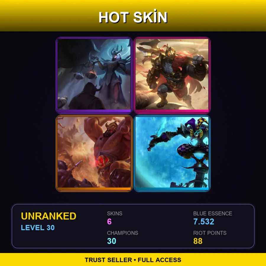 EUW | Lv30 | Unranked | 6 Skin | 30 Champ — LoL account