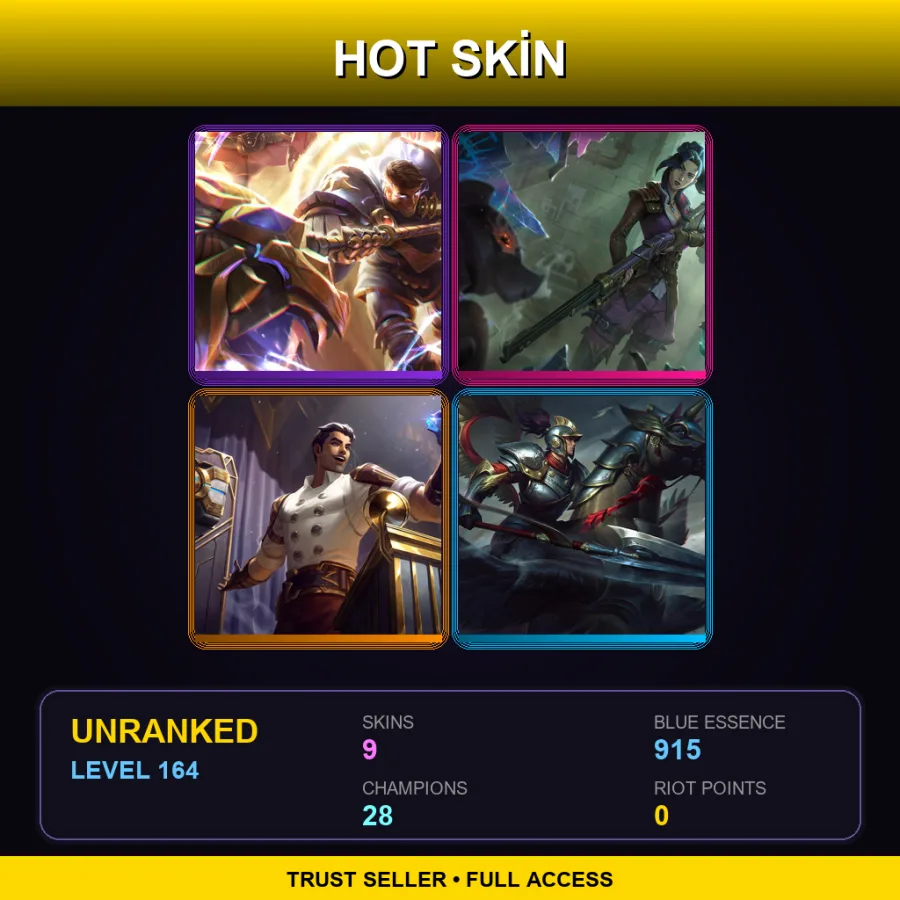 LAN | Jayce Brighthammer | Arcane Enforcer Caitlyn | Arcane Inventor Jayce | Winged Hussar Xin Zhao | 9 Skin | 28 Champ | Lv164