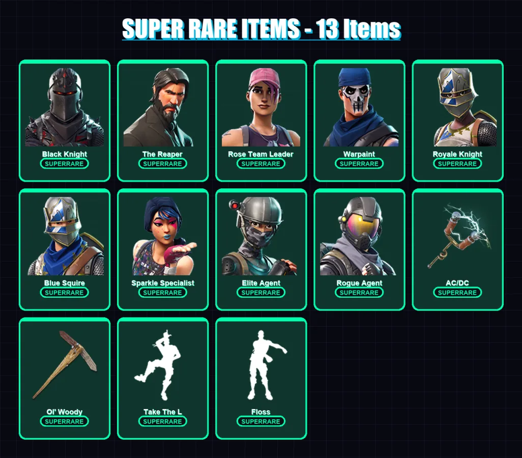 [PC/XBOX/PSN] | Black Knight | The Reaper | Rose Team Leader | Warpaint | Royale Knight | 15 skin | 11 pickaxe | 13 emote | 12 glider | Lv114