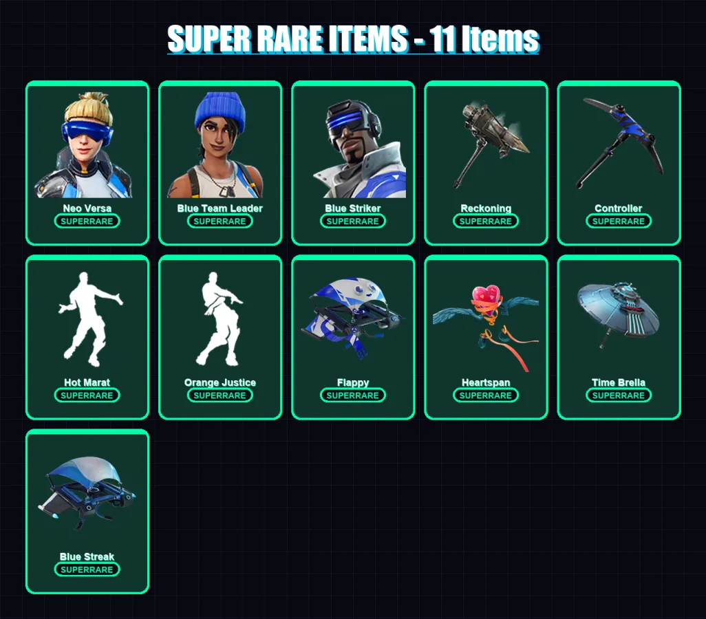 [PS4/PS5/XBOX/PC] | Neo Versa | Blue Team Leader | Blue Striker | Deadpool | Calamity | 67 skin | 69 pickaxe | 74 emote | 76 glider | Lv1149