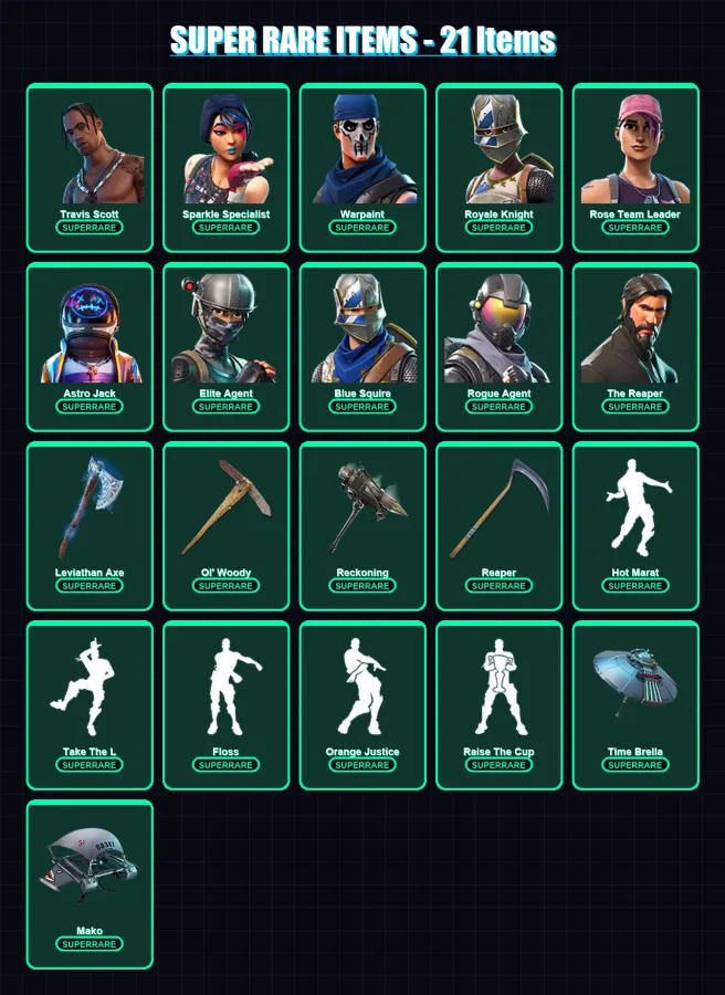 [PC/PSN] | Travis Scott | Sparkle Specialist | Warpaint | Royale Knight | Rose Team Leader | 289 skin | 281 pickaxe | 271 emote | 202 glider | Lv254