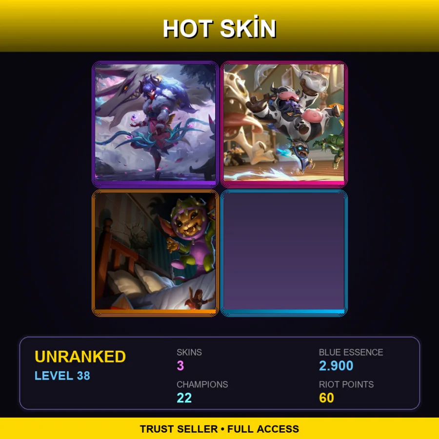 EUW | Lv38 | Unranked | 3 Skin | 22 Champ