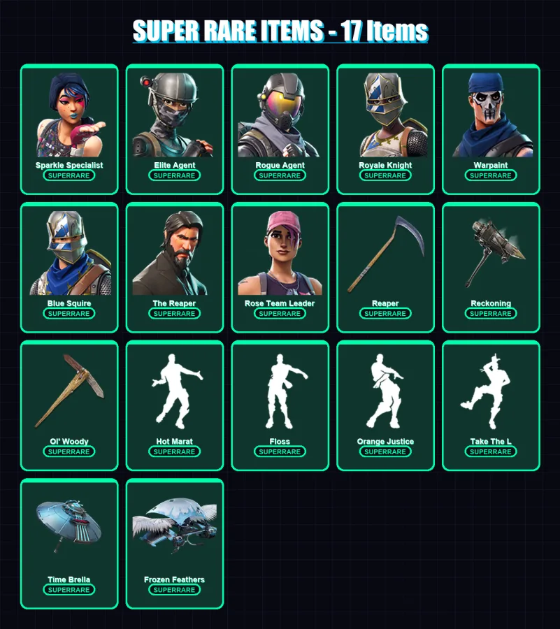 [PC/XBOX/PSN] | Sparkle Specialist | Elite Agent | Rogue Agent | Royale Knight | Warpaint | 101 skin | 103 pickaxe | 92 emote | 88 glider | Lv1156