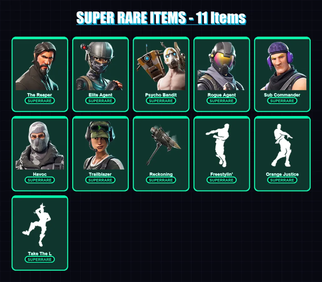 [PC/PSN] | The Reaper | Elite Agent | Psycho Bandit | Rogue Agent | Sub Commander | 39 skin | 26 pickaxe | 29 emote | 29 glider | Lv330