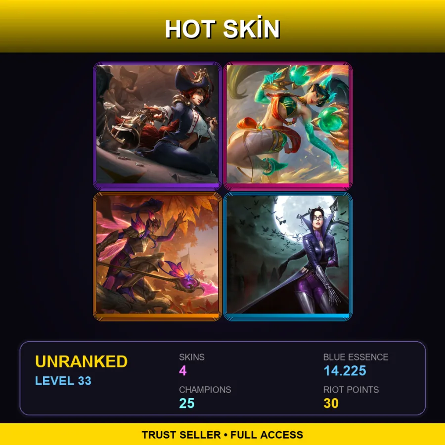 EUW | Waterloo Miss Fortune | Heavenscale Kai'Sa | Faerie Court Kalista | Vindicator Vayne | 4 Skin | 25 Champ | Lv33