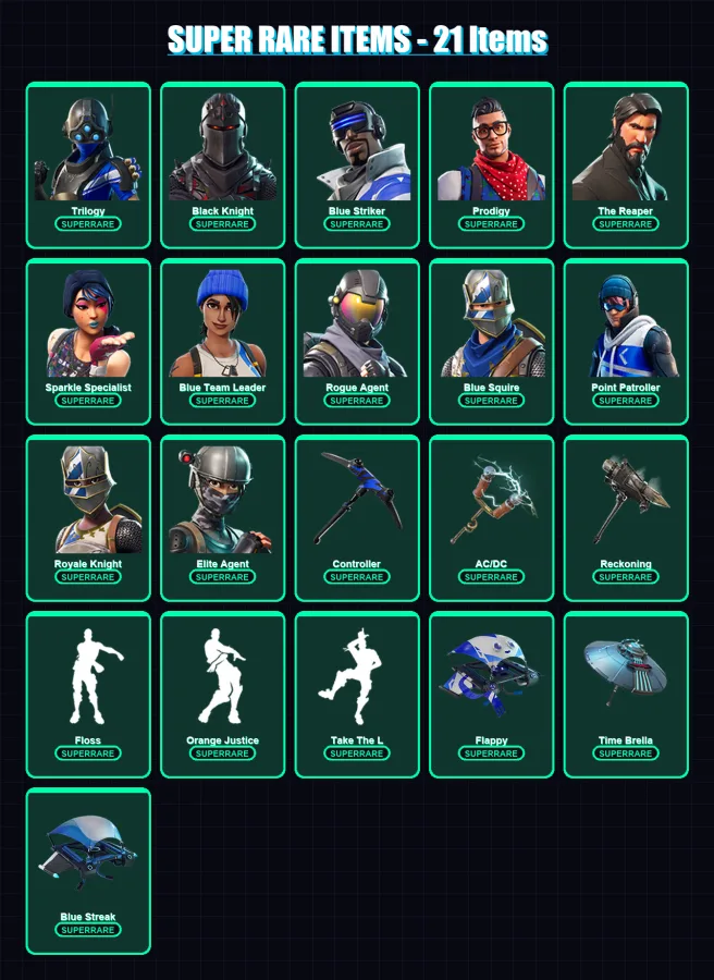 [PS4/PS5/XBOX/PC] | Trilogy | Black Knight | Blue Striker | Prodigy | The Reaper | 174 skin | 135 pickaxe | 126 emote | 129 glider | Lv1514