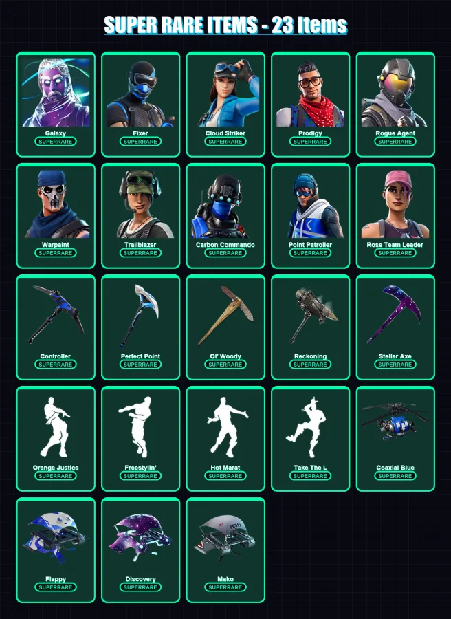 [PS4/PS5/PC] | Galaxy | Fixer | Cloud Striker | Prodigy | Rogue Agent | 58 skin | 46 pickaxe | 40 emote | 44 glider | Lv509
