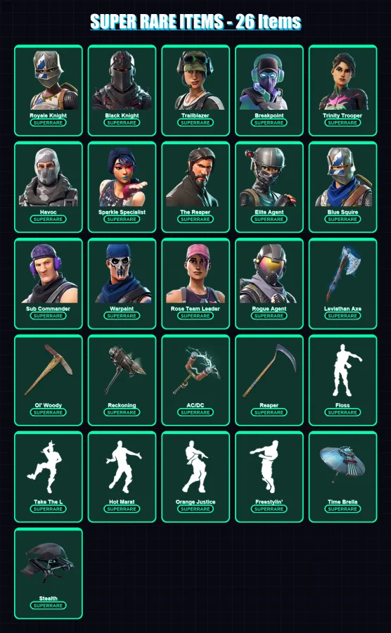 [PC/XBOX/PSN] | Royale Knight | Black Knight | Trailblazer | Breakpoint | Trinity Trooper | 232 skin | 179 pickaxe | 196 emote | 143 glider | Lv2088