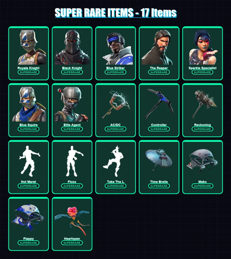 [PC/XBOX] | Royale Knight | Black Knight | Blue Striker | The Reaper | Sparkle Specialist | 51 skin | 31 pickaxe | 49 emote | 42 glider | Lv542 — Fortnite account