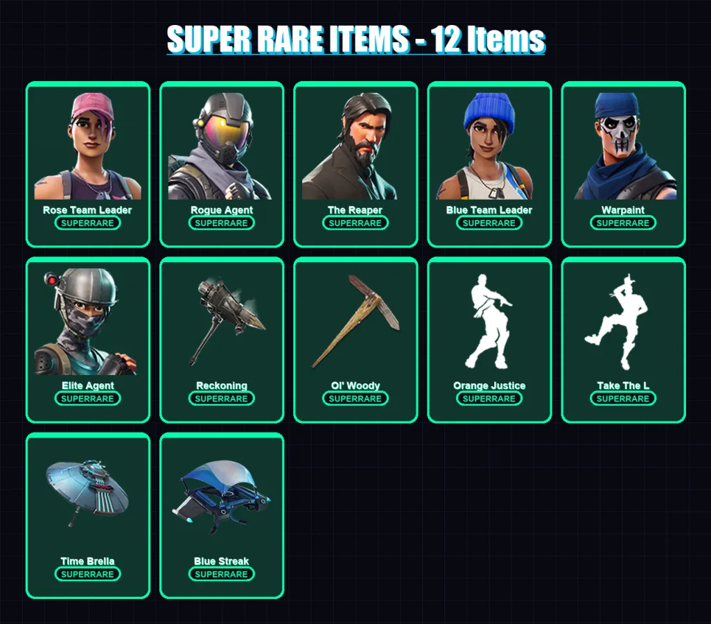 [PC/XBOX/PSN] | Rose Team Leader | Rogue Agent | The Reaper | Blue Team Leader | Warpaint | 36 skin | 30 pickaxe | 34 emote | 38 glider | Lv444