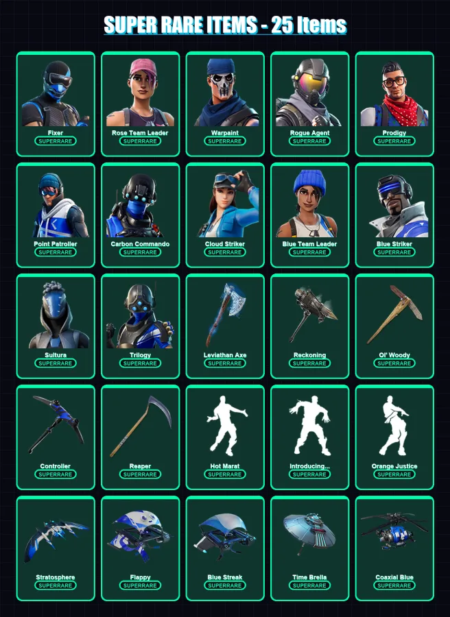 [PS4/PS5/XBOX/PC] | Fixer | Rose Team Leader | Warpaint | Rogue Agent | Prodigy | 267 skin | 242 pickaxe | 209 emote | 186 glider | Lv2729