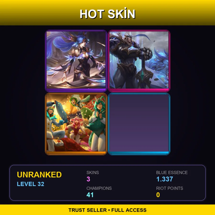 VN | Lv32 | Unranked | 3 Skin | 41 Champ — LoL account