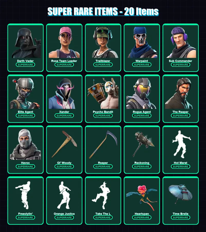 [PC/XBOX/PSN] | Darth Vader | Rose Team Leader | Trailblazer | Warpaint | Sub Commander | 270 skin | 226 pickaxe | 189 emote | 170 glider | Lv2061