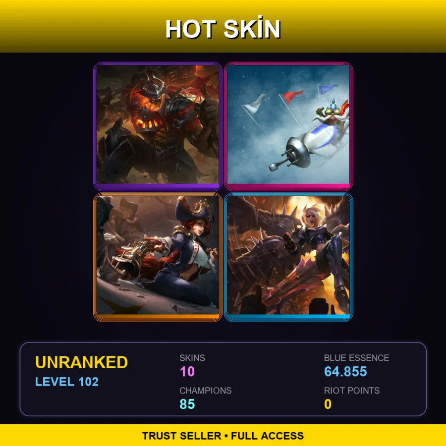 BR | Lv102 | Unranked | 10 Skin | 85 Champ — LoL account