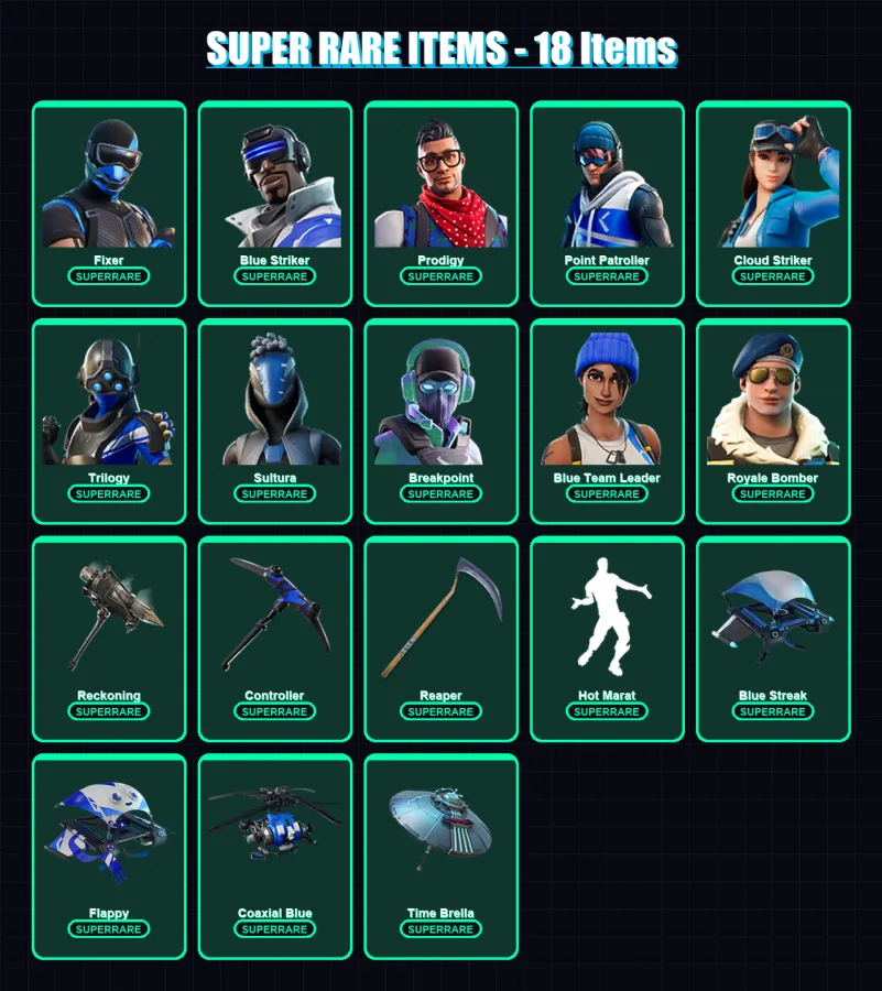 [PS4/PS5/XBOX/PC] | Fixer | Blue Striker | Prodigy | Point Patroller | Cloud Striker | 219 skin | 266 pickaxe | 217 emote | 225 glider | Lv3673