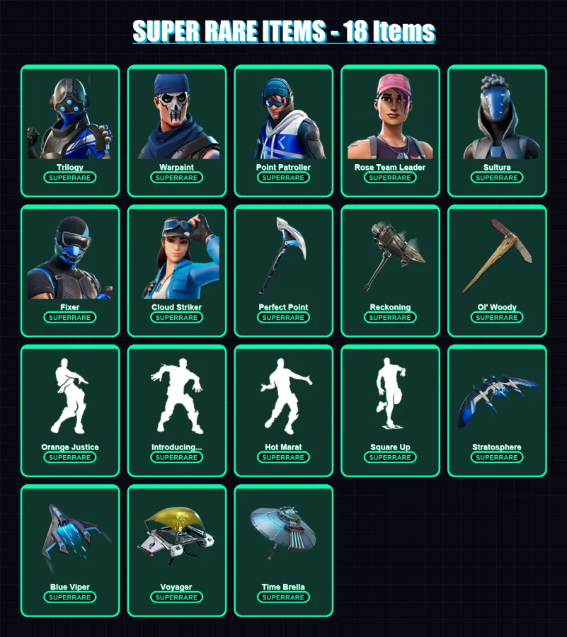[PC] | Trilogy | Warpaint | Point Patroller | Rose Team Leader | Sultura | 204 skin | 240 pickaxe | 172 emote | 193 glider | Lv4134 — Fortnite account