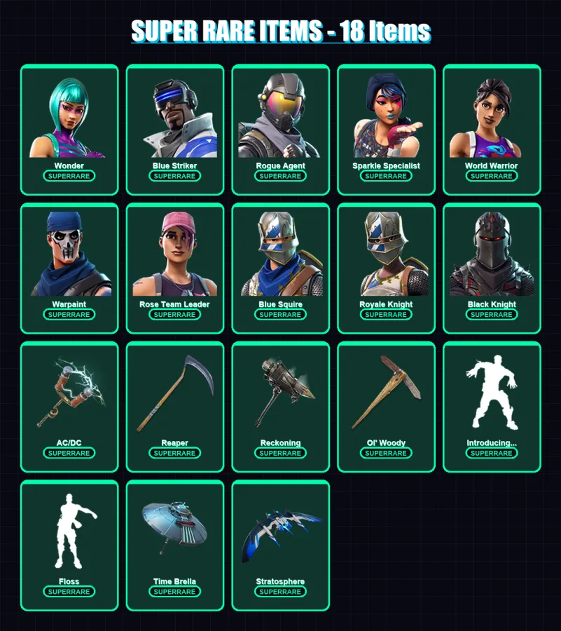 [PC/XBOX] | Wonder | Blue Striker | Rogue Agent | Sparkle Specialist | World Warrior | 105 skin | 131 pickaxe | 97 emote | 96 glider | Lv1713