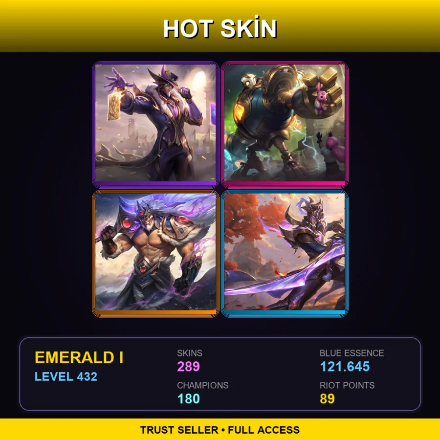 TR | Victorious Twisted Fate | Victorious Blitzcrank | Victorious Tryndamere | Victorious Master Yi | 289 Skin | 180 Champ | Emerald I | Lv432