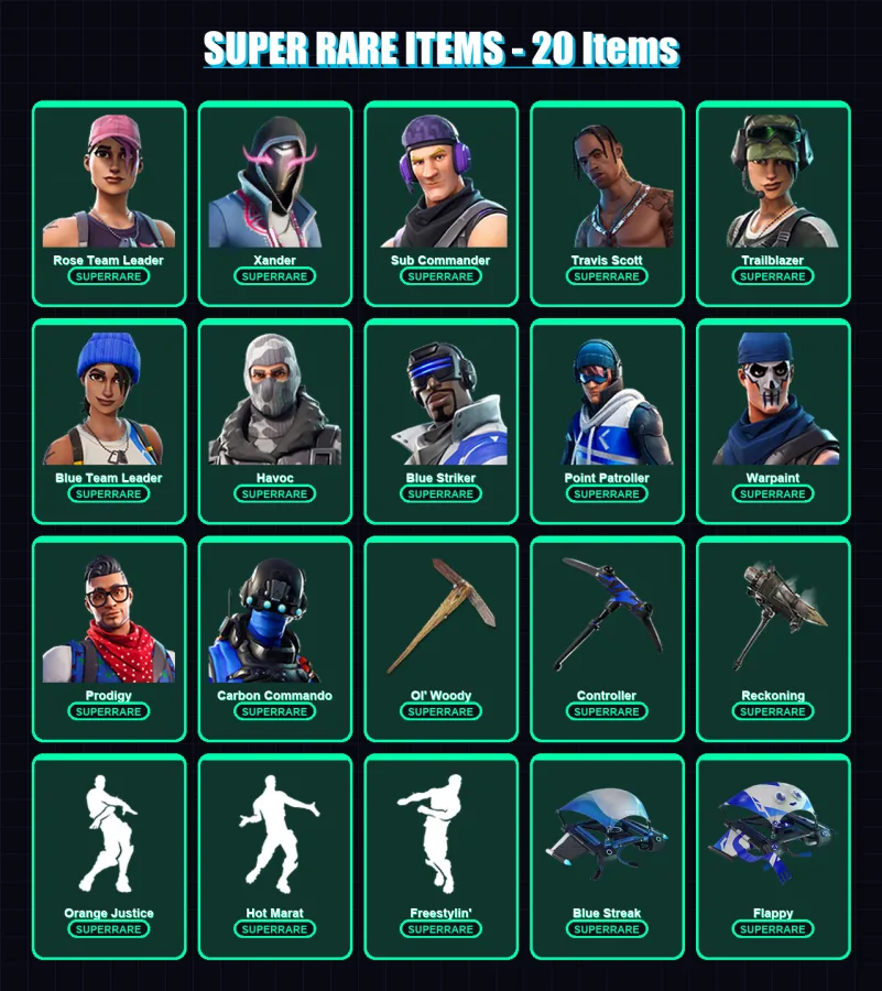 [PS4/PS5/XBOX/PC] | Rose Team Leader | Xander | Sub Commander | Travis Scott | Trailblazer | 43 skin | 41 pickaxe | 50 emote | 46 glider | Lv492