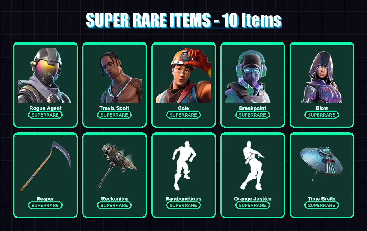 [PC/PSN] | Rogue Agent | Travis Scott | Cole | Breakpoint | Glow | 82 skin | 87 pickaxe | 134 emote | 84 glider | Lv1083 — Fortnite account