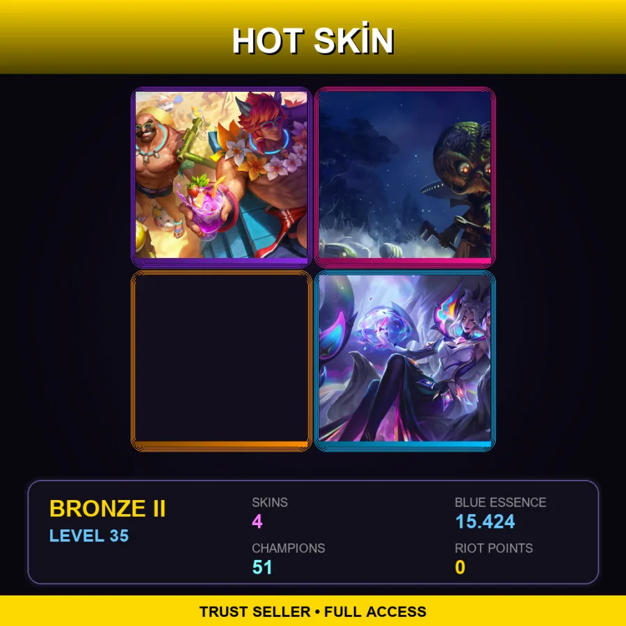 RU | Pool Party Sett | Alien Invader Heimerdinger | Caitlyn Skin 7 | Star Nemesis Morgana | 4 Skin | 51 Champ | Bronze II | Lv35