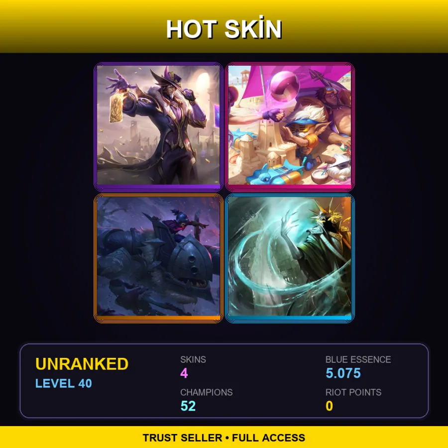 EUW | Lv40 | Unranked | 4 Skin | 52 Champ — LoL account