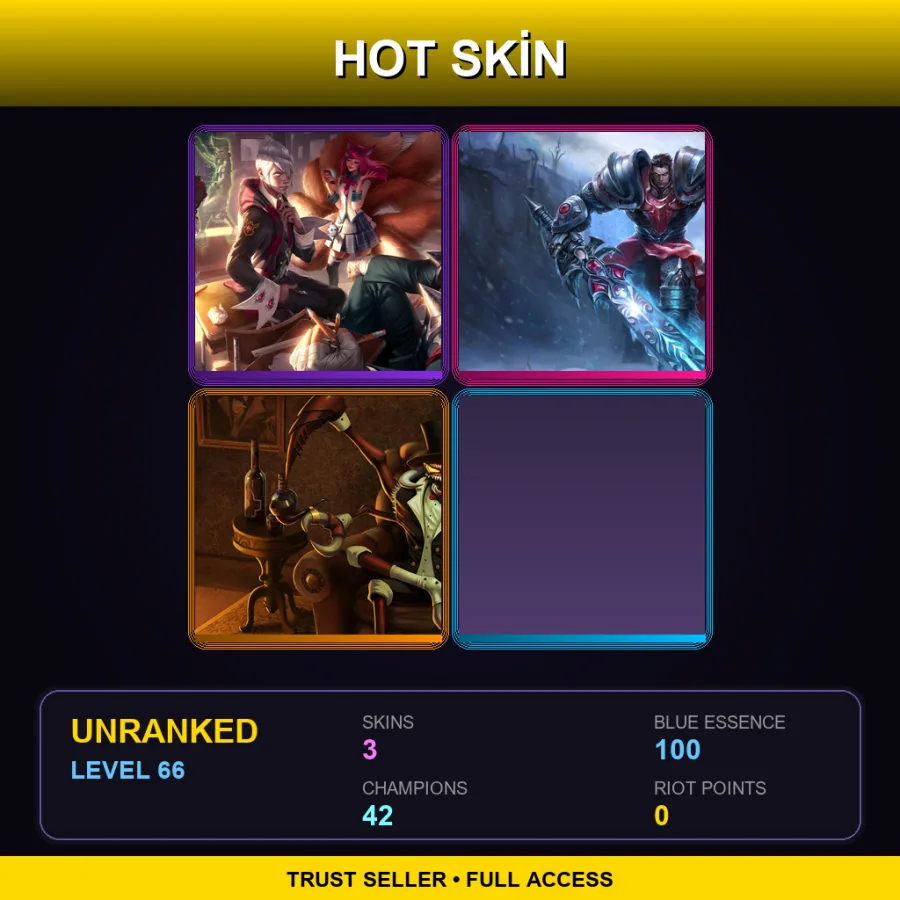 EUW | Lv66 | Unranked | 3 Skin | 42 Champ