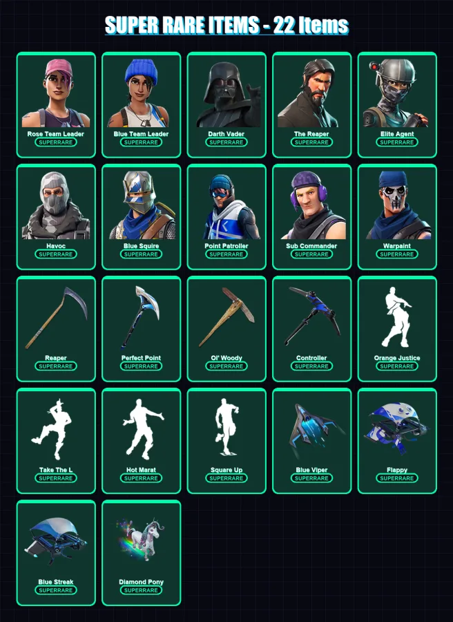 [SWITCH/PC] | OG Ghoul Trooper | Rose Team Leader | Blue Team Leader | Darth Vader | The Reaper | 95 skin | 88 pickaxe | 68 emote | 59 glider | Lv60