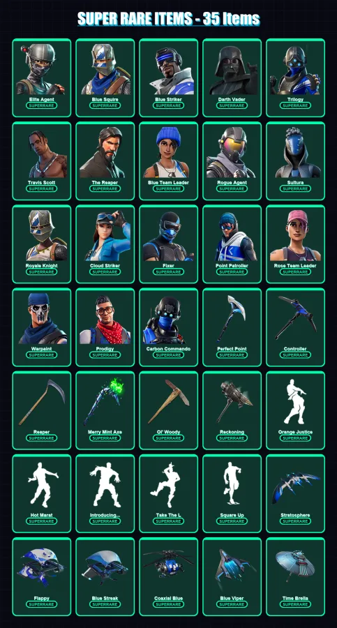 [PC] | Elite Agent | Blue Squire | Blue Striker | Darth Vader | Trilogy | 276 skin | 236 pickaxe | 208 emote | 195 glider | Lv2993