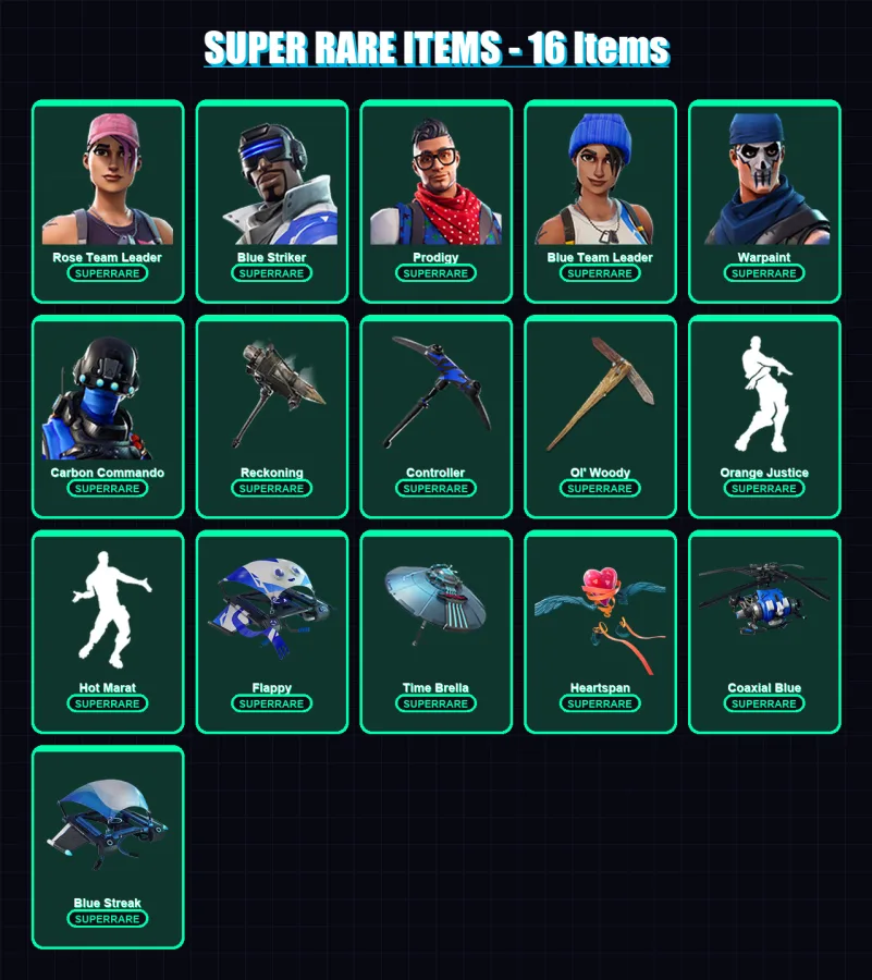 [PC/PSN] | Rose Team Leader | Blue Striker | Prodigy | Blue Team Leader | Warpaint | 51 skin | 68 pickaxe | 66 emote | 64 glider | Lv652