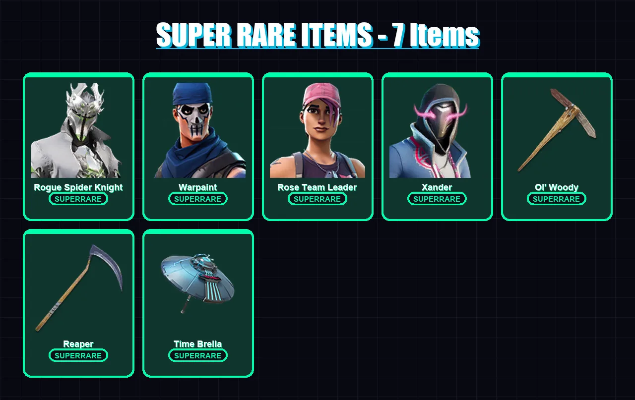 [PC/PSN] | Rogue Spider Knight | Warpaint | Rose Team Leader | Xander | Torin | 143 skin | 183 pickaxe | 134 emote | 148 glider | Lv2897