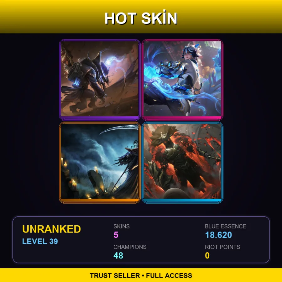 VN | Lv39 | Unranked | 5 Skin | 48 Champ — LoL account