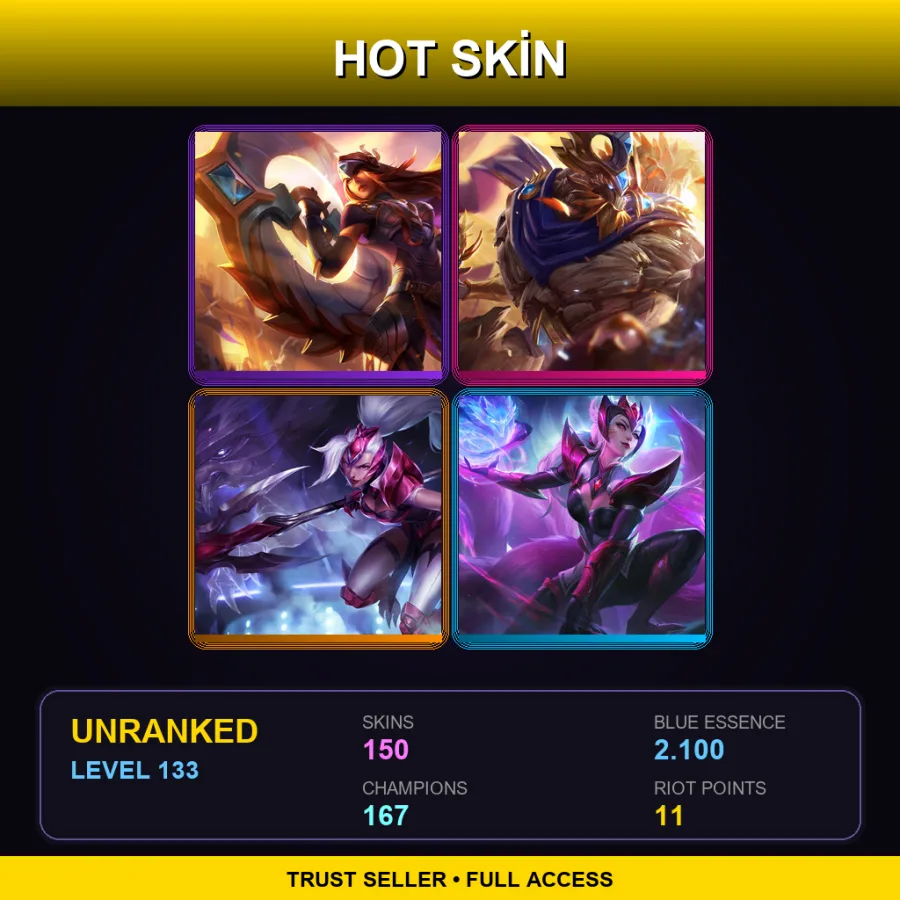 SG | Victorious Sivir | Victorious Maokai | Challenger Nidalee | Challenger Ahri | 150 Skin | 167 Champ | Lv133