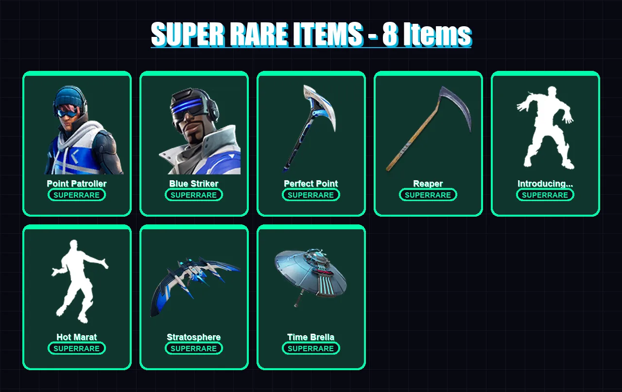 [PC] | Point Patroller | Blue Striker | Eternal Knight | Omegarok | Spectra Knight | 82 skin | 108 pickaxe | 88 emote | 89 glider | Lv1348
