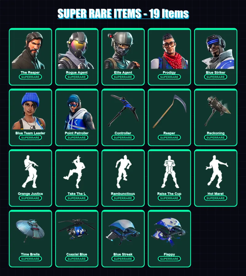 [PC/XBOX] | The Reaper | Rogue Agent | Elite Agent | Prodigy | Blue Striker | 102 skin | 85 pickaxe | 115 emote | 94 glider | Lv1282 — Fortnite account