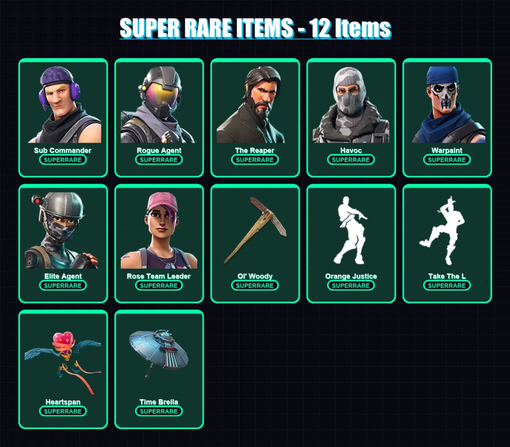 [PC/PSN] | Sub Commander | Rogue Agent | The Reaper | Havoc | Warpaint | 20 skin | 27 pickaxe | 31 emote | 36 glider | Lv435