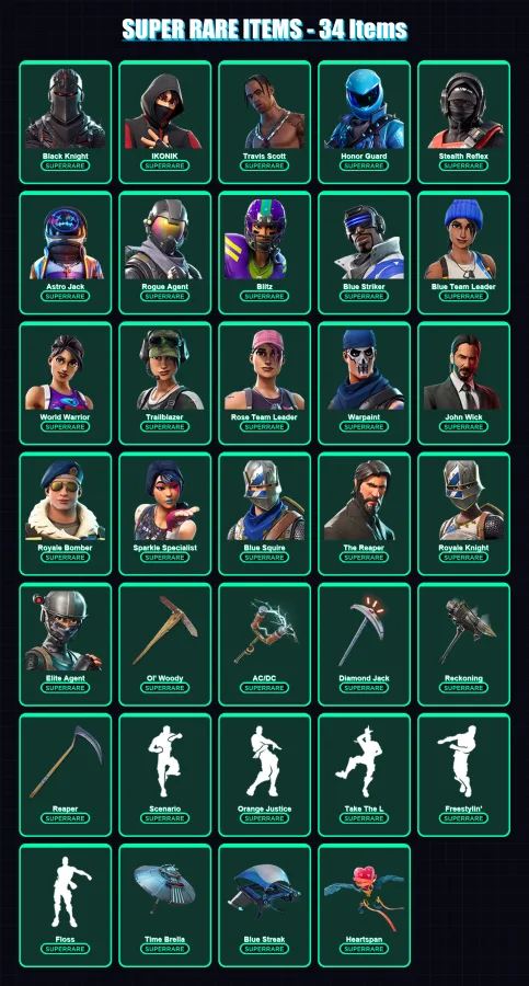 [PC/XBOX] | Black Knight | IKONIK | Travis Scott | Honor Guard | Stealth Reflex | 286 skin | 157 pickaxe | 143 emote | 134 glider | Lv1847
