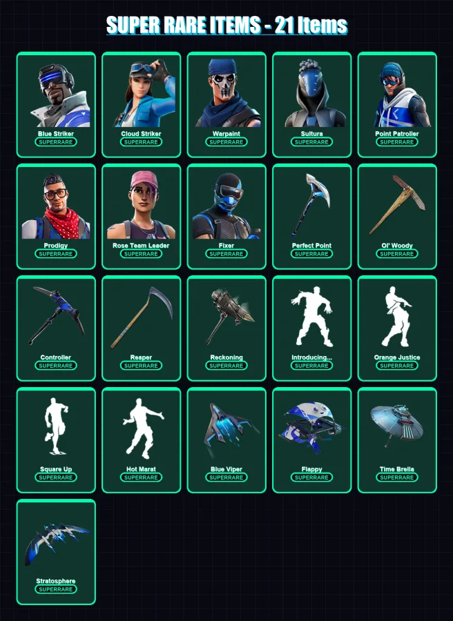 [PS4/PS5/XBOX/PC] | Blue Striker | Cloud Striker | Warpaint | Sultura | Point Patroller | 116 skin | 143 pickaxe | 116 emote | 123 glider | Lv1807