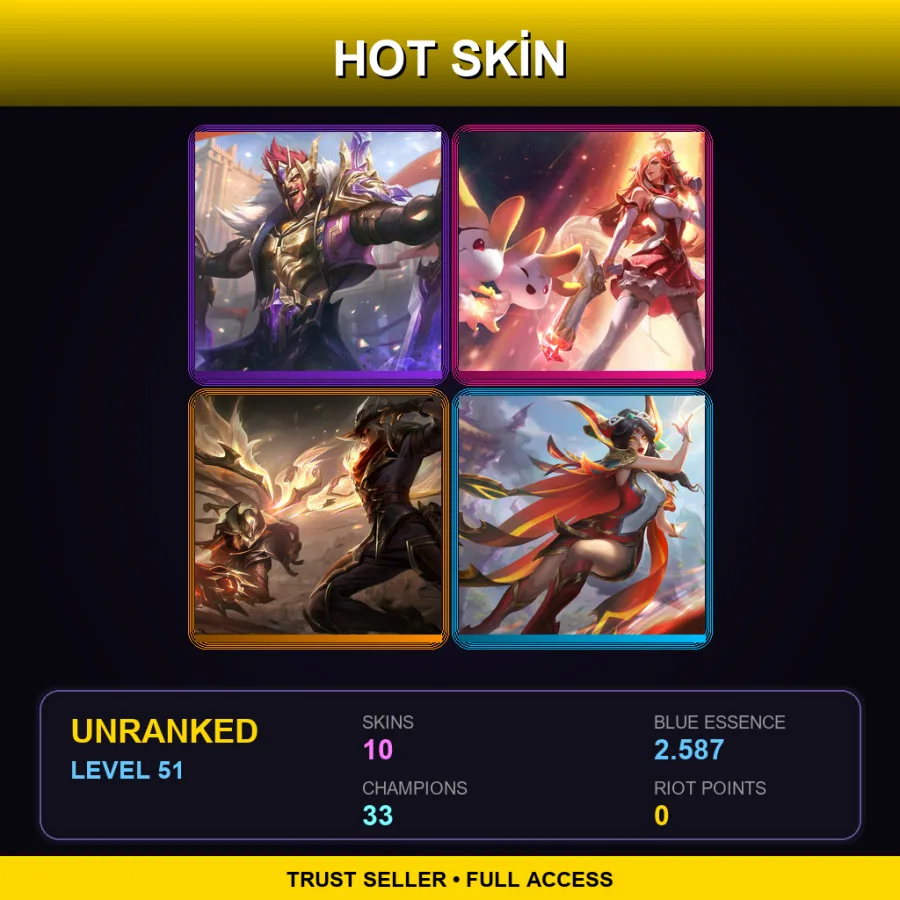NA | Lv51 | Unranked | 10 Skin | 33 Champ
