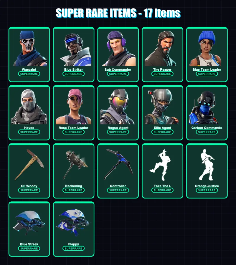 [PS4/PS5/XBOX/PC] | Warpaint | Blue Striker | Sub Commander | The Reaper | Blue Team Leader | 46 skin | 26 pickaxe | 22 emote | 31 glider | Lv280