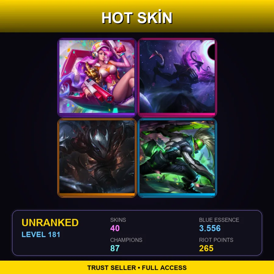 LAS | Lv181 | Unranked | 40 Skin | 87 Champ — LoL account
